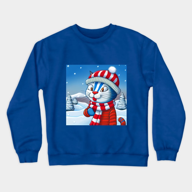 Christmas Cat in Winter Scenery Crewneck Sweatshirt by KOTOdesign